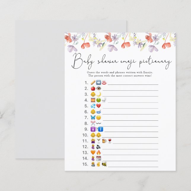 Papier baby shower de jeu d'images Emoji fleur sauvage (Devant / Derrière)