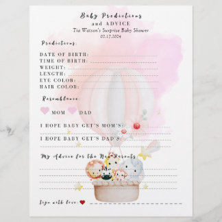 Papier Baby shower de jeu prédiction et conseil pour bébé
