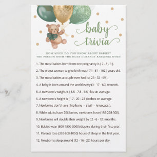 Papier Baby shower de jeu Teddy Bear Baby Trivia