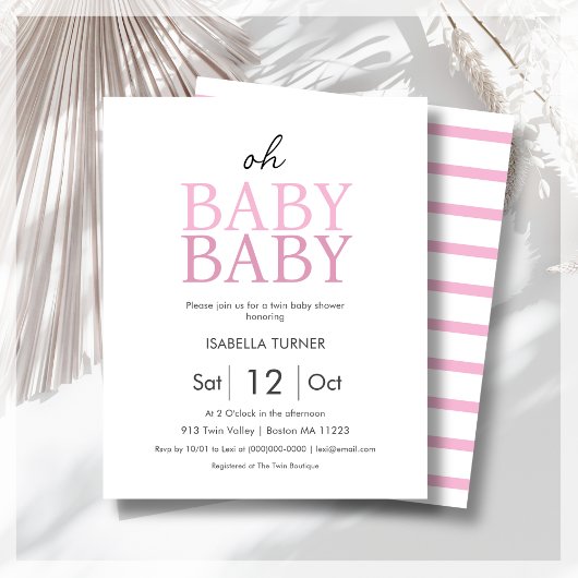 Papier Baby shower de jumeaux roses Invitation budgétaire