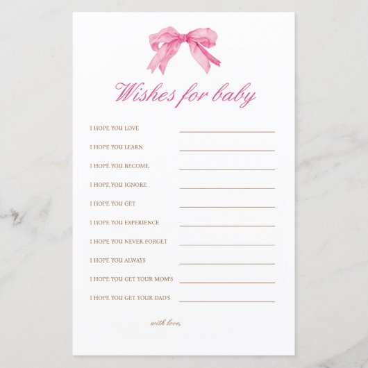 Papier Baby shower de la cou rose souhaits pour conseil b (Devant)