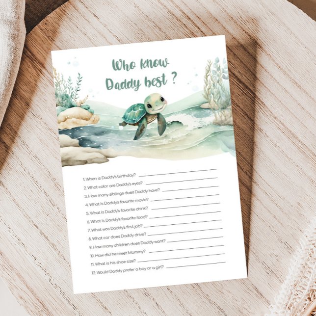 Papier Baby shower de la tortue de mer Qui connaît Daddy  (Sea Turtle Baby Shower Game)