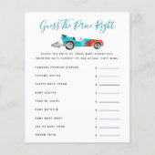 Papier Baby Shower de la Voiture de Course Bleue : Devine (Devant)