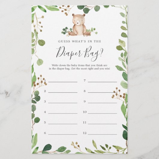 Papier Baby shower de l'ours Devinez ce qu'il y a dans le (Devant)