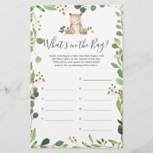 Papier Baby shower de l'ours Devinez ce qu'il y a dans le