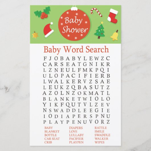 Papier Baby shower de Noël Mot de recherche Jeu (Devant)