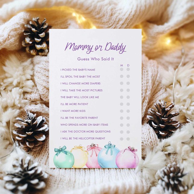 Papier Baby shower de Noël pour maman ou papa (Mommy or Daddy Modern Christmas Girl baby Shower Game)