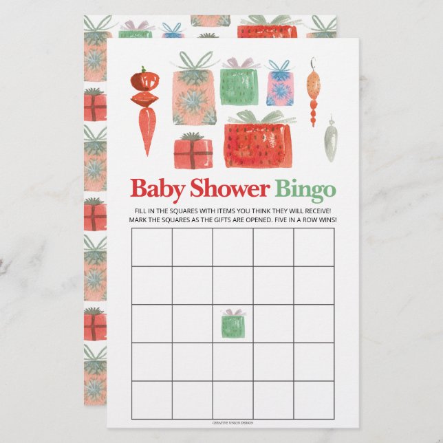 Papier Baby shower de Noël Retro Jeu de Bingo (Devant / Derrière)
