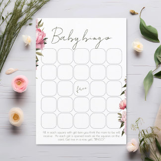 Papier Baby shower de pivoine minimaliste jeu de bingo