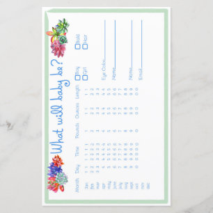 Papier Baby shower de prédicteur de bébé succulent