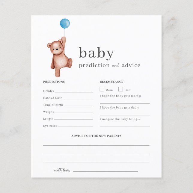 Papier Baby shower de prédiction et conseil pour bébé Jeu (Devant)
