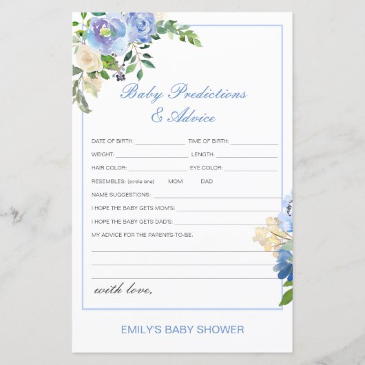 Papier Baby shower de prédiction et de conseils pour bébé (Devant)