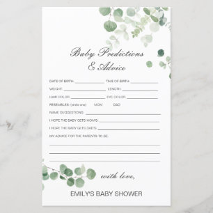 Papier Baby shower de prédiction et de conseils pour bébé