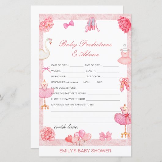 Papier Baby shower de prédiction et de conseils pour bébé (Devant / Derrière)