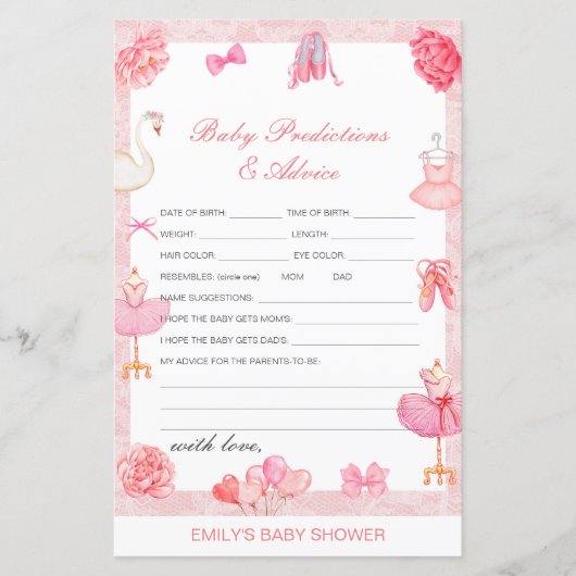 Papier Baby shower de prédiction et de conseils pour bébé (Devant)