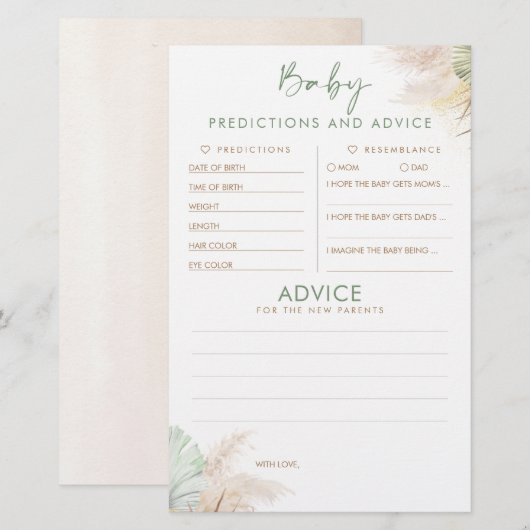 Papier Baby shower de prédictions et conseils pour bébés (Devant / Derrière)