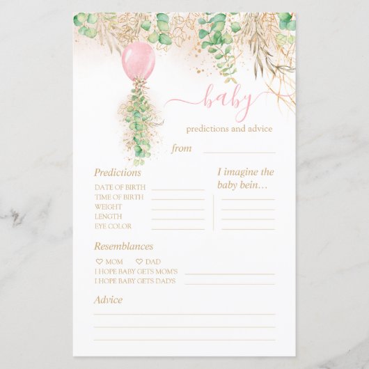 Papier Baby shower de prédictions et conseils pour bébés  (Devant)