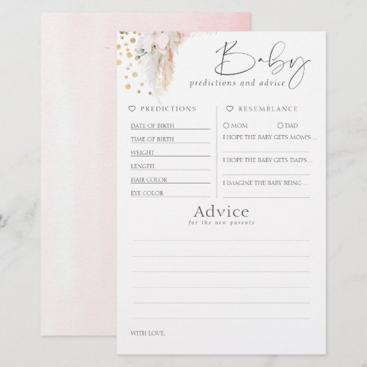 Papier Baby shower de prédictions et conseils pour bébés (Devant / Derrière)