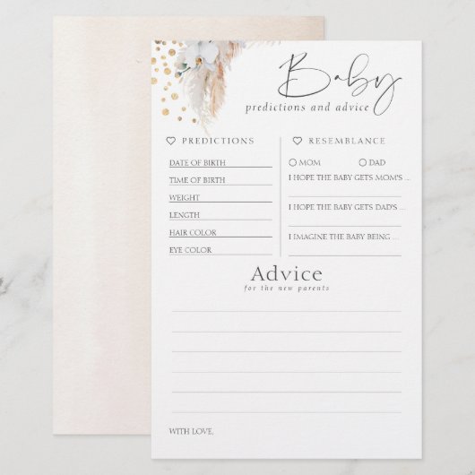 Papier Baby shower de prédictions et conseils pour bébés  (Devant / Derrière)