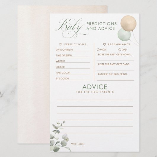 Papier Baby shower de prédictions et conseils pour bébés  (Devant / Derrière)