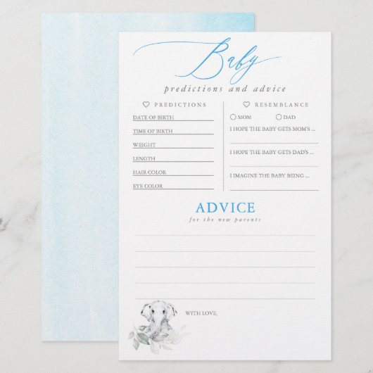 Papier Baby shower de prédictions et conseils pour bébés (Devant / Derrière)
