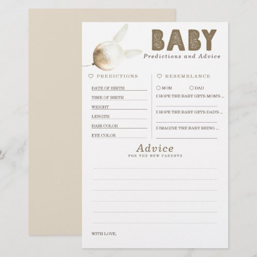 Papier Baby shower de prédictions et conseils pour bébés  (Devant / Derrière)