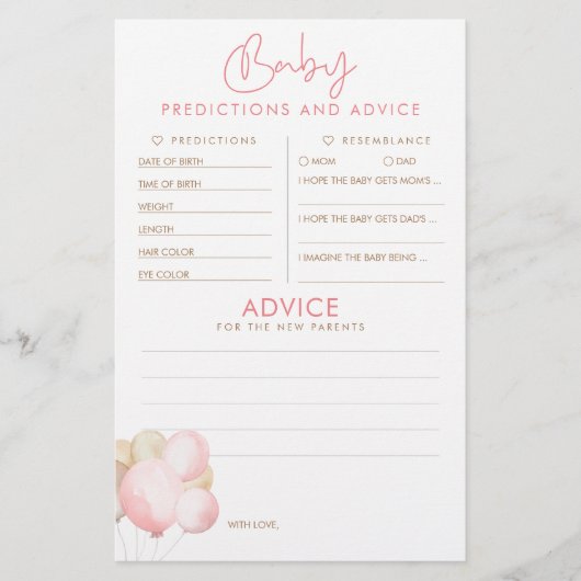 Papier Baby shower de prédictions et conseils pour bébés  (Devant)