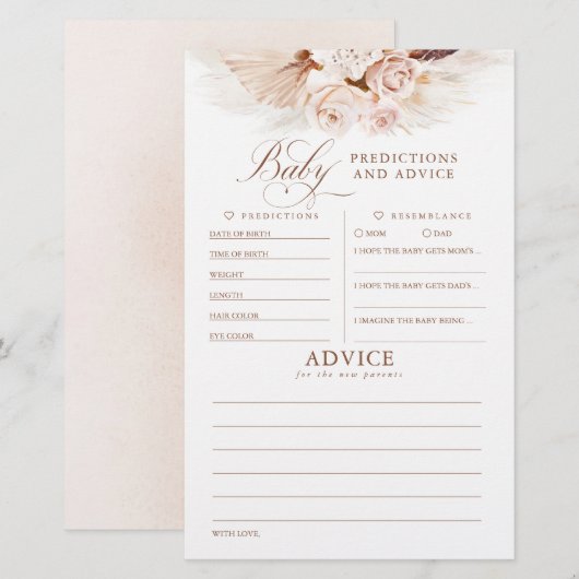 Papier Baby shower de prédictions et conseils pour bébés  (Devant / Derrière)