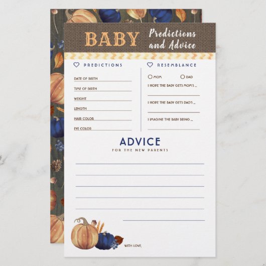 Papier Baby shower de prédictions et conseils pour bébés  (Devant / Derrière)
