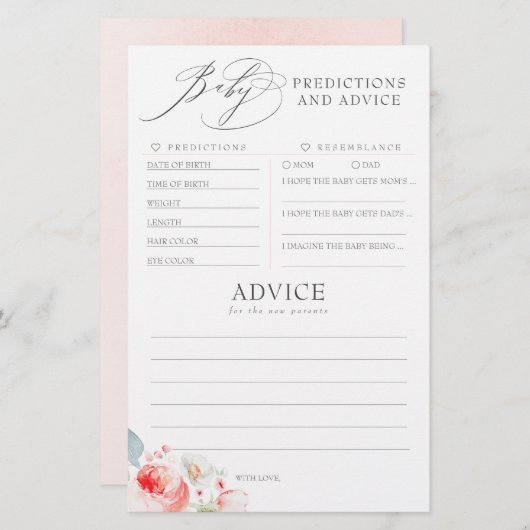 Papier Baby shower de prédictions et conseils pour bébés  (Devant / Derrière)