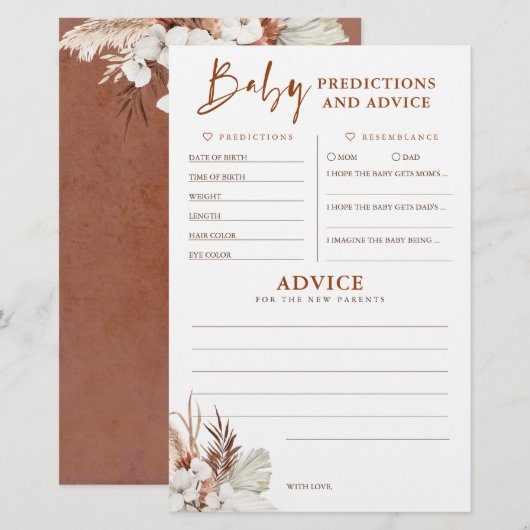 Papier Baby shower de prédictions et conseils pour bébés  (Devant / Derrière)