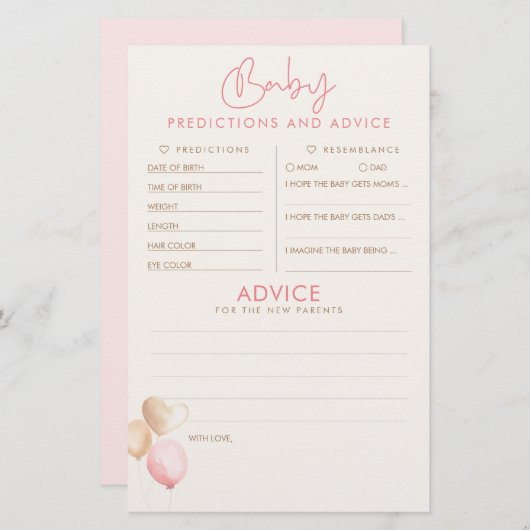 Papier Baby shower de prédictions et conseils pour bébés  (Devant / Derrière)