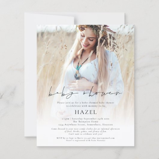 Papier Baby shower de script de superposition photo Boho  (Devant)