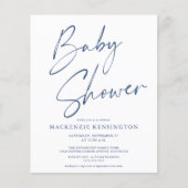 Papier Baby shower de script manuscrit bleu moderne Budge (Devant)