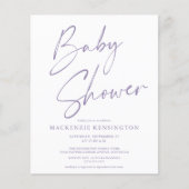 Papier Baby shower de script manuscrit de la lavande budg (Devant)