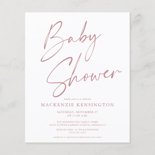 Papier Baby shower de script rose Rose Dusty (Devant)