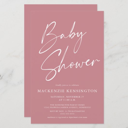 Papier Baby shower de script simple pour Rose Dusty (Devant / Derrière)