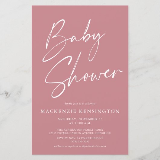 Papier Baby shower de script simple pour Rose Dusty (Devant)