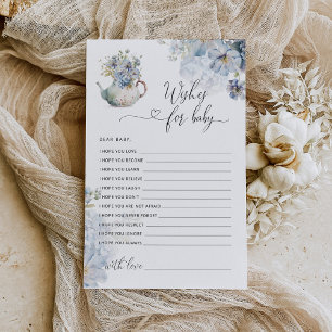 Papier Baby shower de théière à fleurs bleues souhaits po