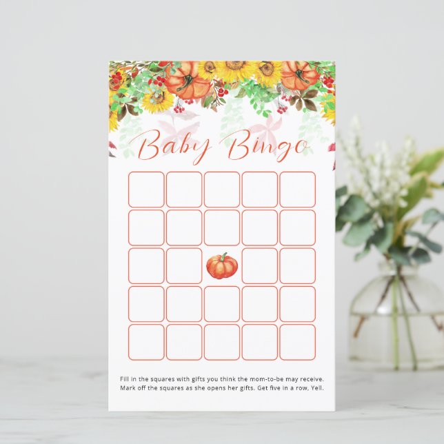Papier Baby shower de tournesol citrouille Jeu de Bingo (Debout devant)