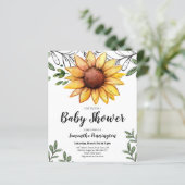 Papier Baby shower de tournesol d'aquarelle Invitation bu (Debout devant)