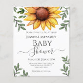 Papier Baby shower de tournesol d'aquarelle Invitation bu (Devant)