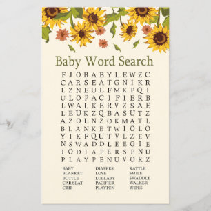 Papier Baby shower de tournesol Mot de recherche Jeu
