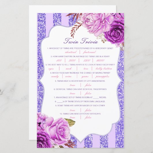 Papier Baby shower de Trivia Twin pour bébé modifiable av (Devant / Derrière)