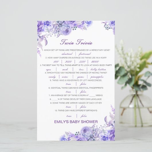 Papier Baby shower de Trivia Twin pour bébé modifiable av (Debout devant)