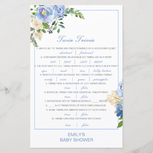 Papier Baby shower de Trivia Twin pour bébé modifiable av (Devant)