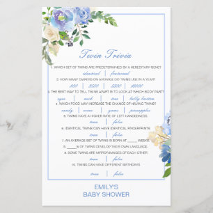 Papier Baby shower de Trivia Twin pour bébé modifiable av