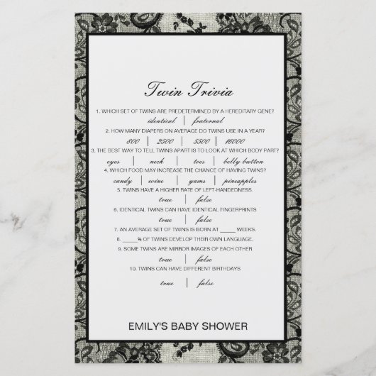 Papier Baby shower de Trivia Twin pour bébé modifiable av (Devant)