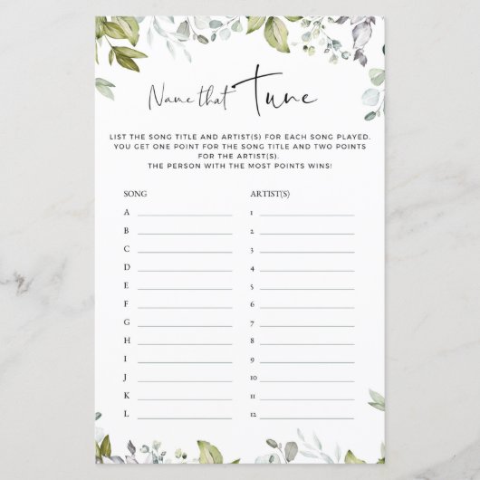 Papier Baby shower de verdure Nom du jeu qui tonifie (Devant)