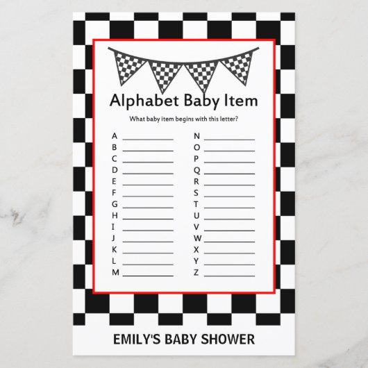 Papier Baby shower de voiture de course Jeu IMPRIMÉ (Devant)